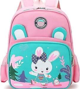 Mochila Niña 3-6 Años, Czemo Mochilas Escolares Niñas Mochila Kindergarten Nylon Mochilas infantiles con Lindo Dibujo de Conejito, Regalos para Niñas para la Época Escolar, Cumpleaños, Rosa