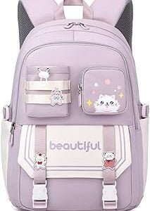 Mochilas Escolares Niñas - Mochila Colegio Chicas para Primaria y Secundaria, Bonita Mochila Niña de 8 10 a 16 años, Informal Grande Ligera Impermeable, Regalo Ideal, Morado