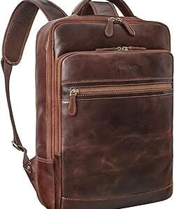 Banks' Mochila Portatil 15.6 Pulgadas Cuero para Hombre y Mujer Laptop Backpack Mochila Grande Viaje Trabajo Escolar de Cuero Genuino